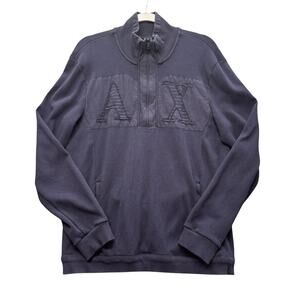 Armani Exchange‎ Men 1/4 zip Cotton Crewneck Sweater Navy Blue Size L
